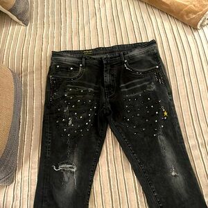 Y2K TRANSPORTER JEANS CO men’s vintage 90’s studded grey black jeans Size 36